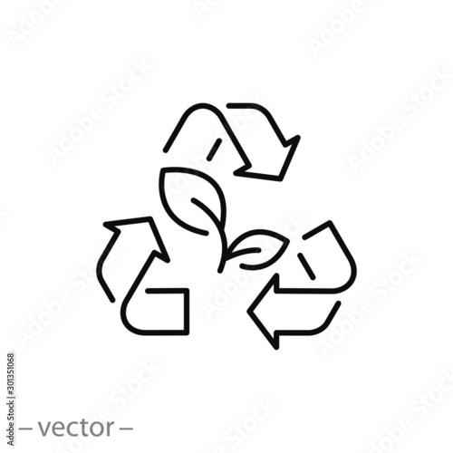 recycle sustainable waste icon, save environment, pollution reduce, eco care for planet, conservation ecology, biodegradable thin line web symbol - editable stroke vector illustration eps 10
