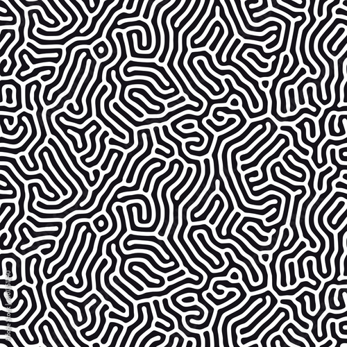 Organic background with rounded lines. Diffusion reaction seamless pattern. Linear design with biological shapes. Abstract vector illustration in black and white. Maze effect.