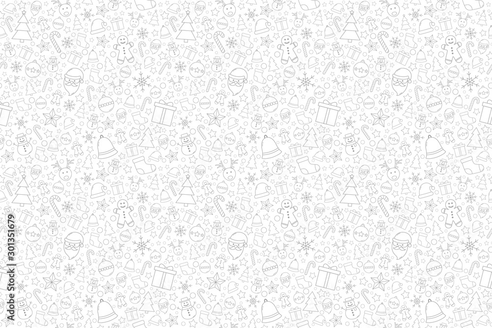 Christmas decorations on white background. Xmas seamless pattern. Vector
