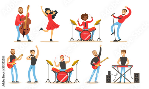 Set of images of rock musicians. Vector illustration.
