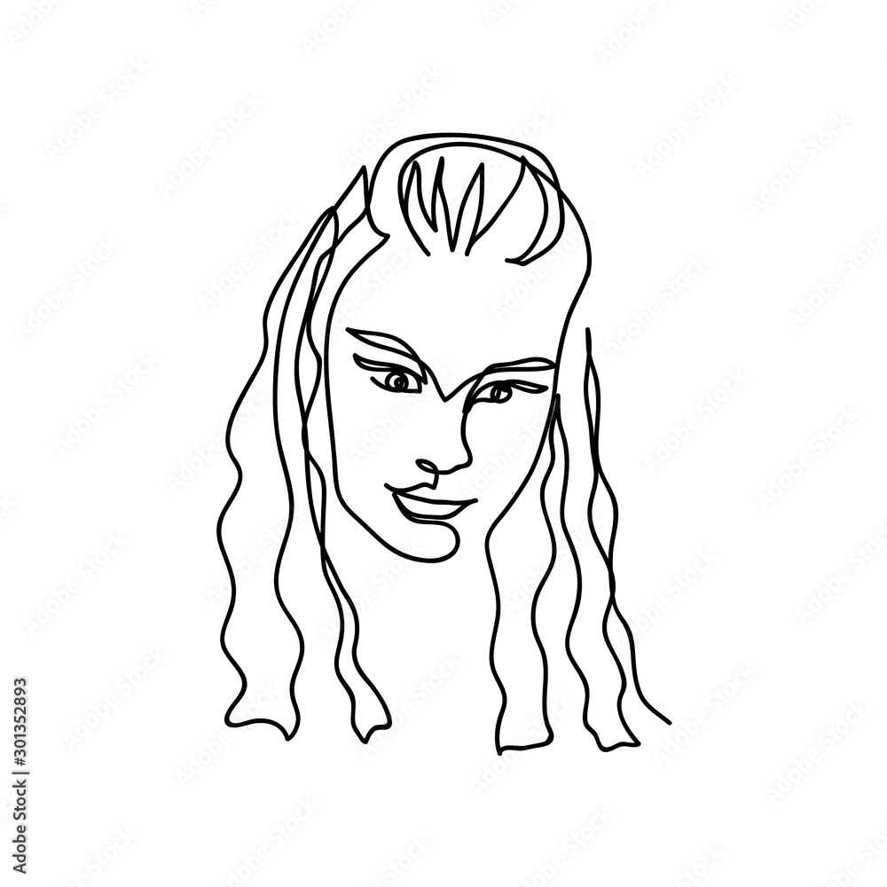 Woman, girl portrait, face. Single line vector icon. One continuous line drawing. Beauty salon sign Woman, girl portrait, face. Single line vector icon. One continuous line drawing. Beauty salon sign