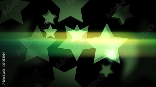 Fototapeta Naklejka Na Ścianę i Meble -  Green star-shaped bokeh with glow and glitter