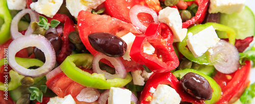 Greek salad full background texture, banner, closeup