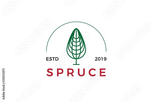 Minimalist modern spruce tree line art logo design vector graphic