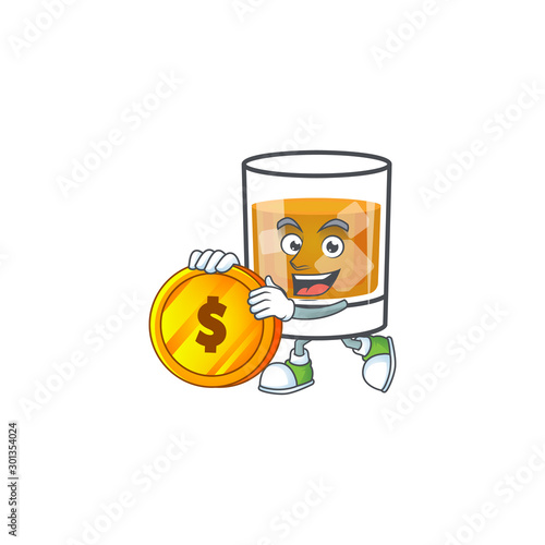 Beverage cold whiskey cartoon character isolated bring coin.