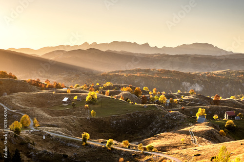 Canvas Print Incredable sunset in the durmitor national park in Montenegro during autumn seas
