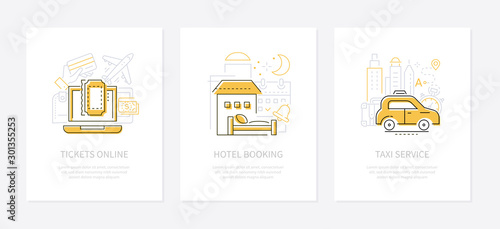 Vacation planning and traveling - line design style banners