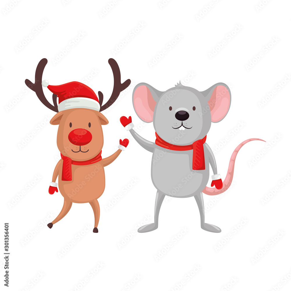 reindeer with mouse animals of merry christmas vector illustration design reindeer with mouse animals of merry christmas vector illustration design