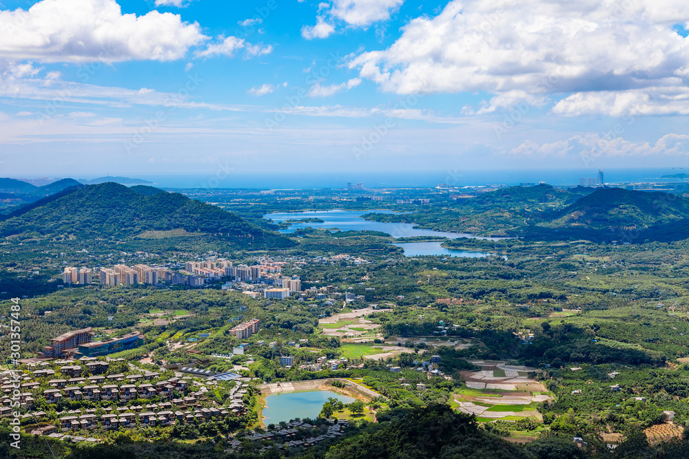 China Sanya Hainan Aireal Landscape View with blue sky and clouds