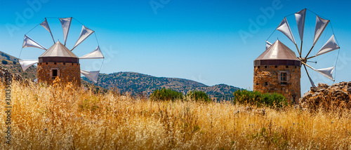 Old windmills on the island of Crete, Greece.