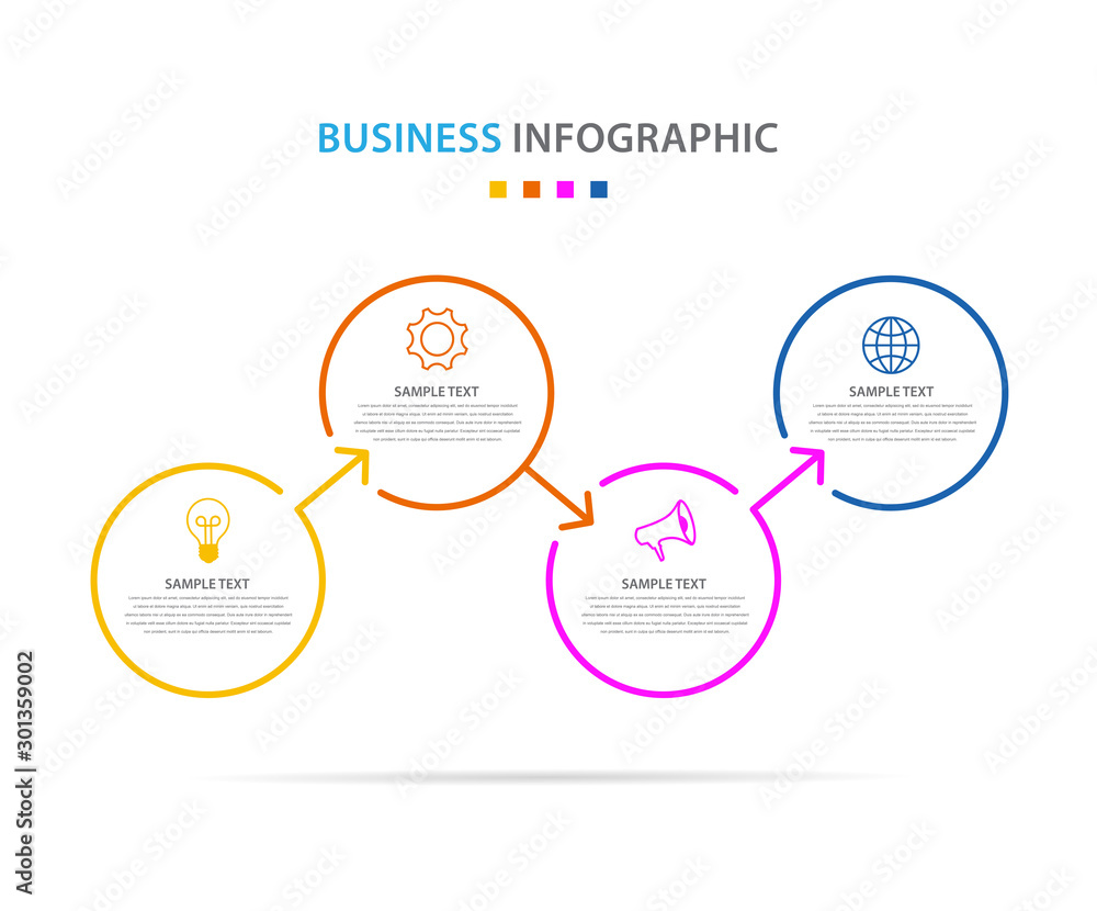 business infographic template, thin line circle design with icon and 4 option or step, vector eps 10
