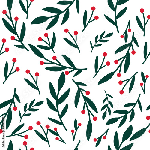 Winter Christmas florals pattern background. Ideal for wrapping paper, poster, advert, apparel, cloth.