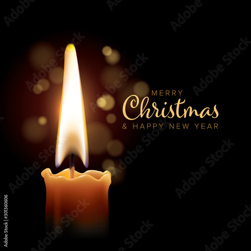 Merry christmas card template with romantic candle
