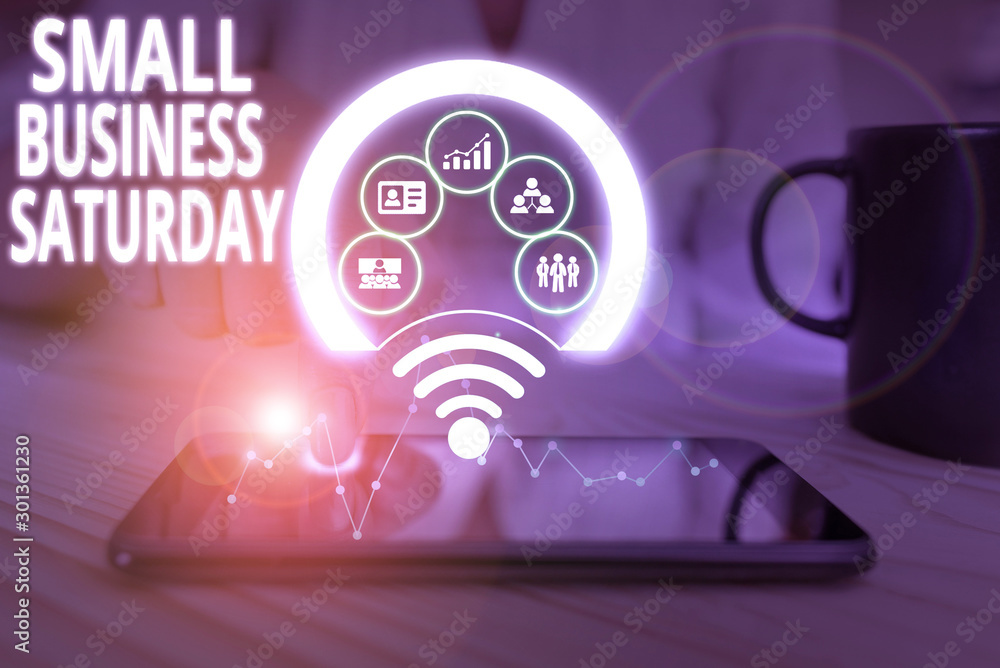 Conceptual hand writing showing Small Business Saturday. Concept meaning American shopping holiday held during the Saturday Picture photo network scheme with modern smart device Conceptual hand writing showing Small Business Saturday. Concept meaning American shopping holiday held during the Saturday Picture photo network scheme with modern smart device