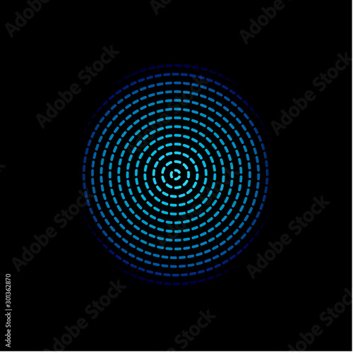 Blue centric circles icon. Biometric security, thumbprint, Fingerprint, finger scanner. Innovate tech, vector illustration.