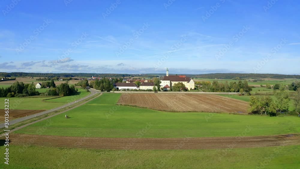 Aeria view , flight at Monastery Mödingen, Diocese of Augsburg, Bavaria, Germany, Europe Aeria view , flight at Monastery Mödingen, Diocese of Augsburg, Bavaria, Germany, Europe