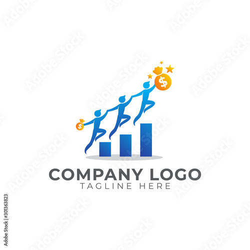 Teamwork to seek Business Profits Logo Vector Icon Illustration