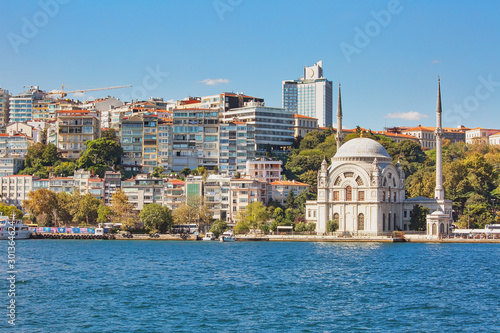 Genuine architecture along the banks of Bosphorus, popular travel destination and significant passway between Europe and Asia. Bosphorus cruise.