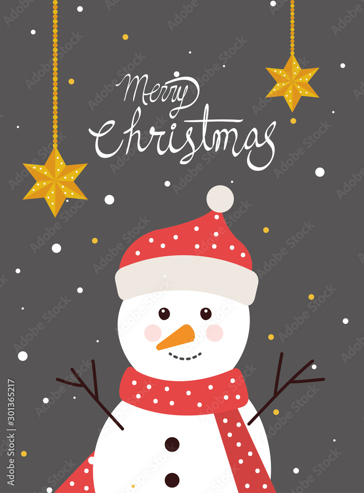 merry christmas poster with snowman in winter landscape vector illustration design merry christmas poster with snowman in winter landscape vector illustration design