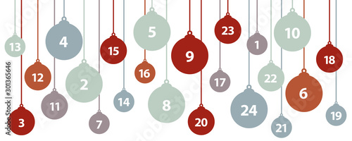 advent calendar 24 christmas tree balls vector illustration EPS10