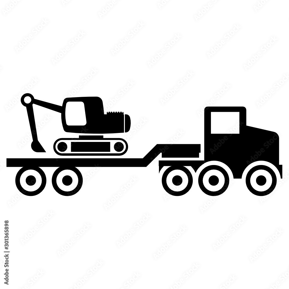 Heavy Equipment Transport Concept, Construction Machine Mover Vector Icon Design