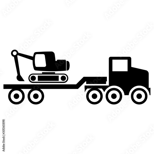 Heavy Equipment Transport Concept, Construction Machine Mover Vector Icon Design