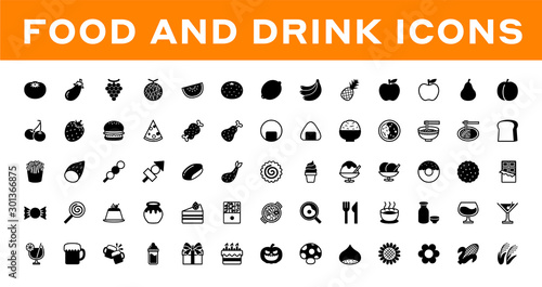 Food ingredients and dishes icons stock illustration. Food and Drinks Vector Icons Set