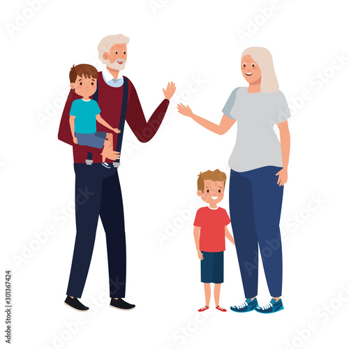 grandparents with grandchildren avatar character vector illustration design