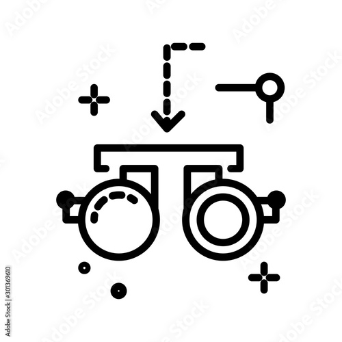 Opththalmology office equipment, eye test goggles isolated line icon