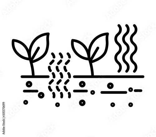 Planting and agriculture, soil fertilization and testing isolated line icon