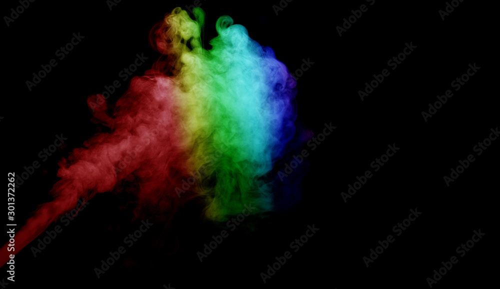 Abstract smoke isolated on black background,Rainbow powder