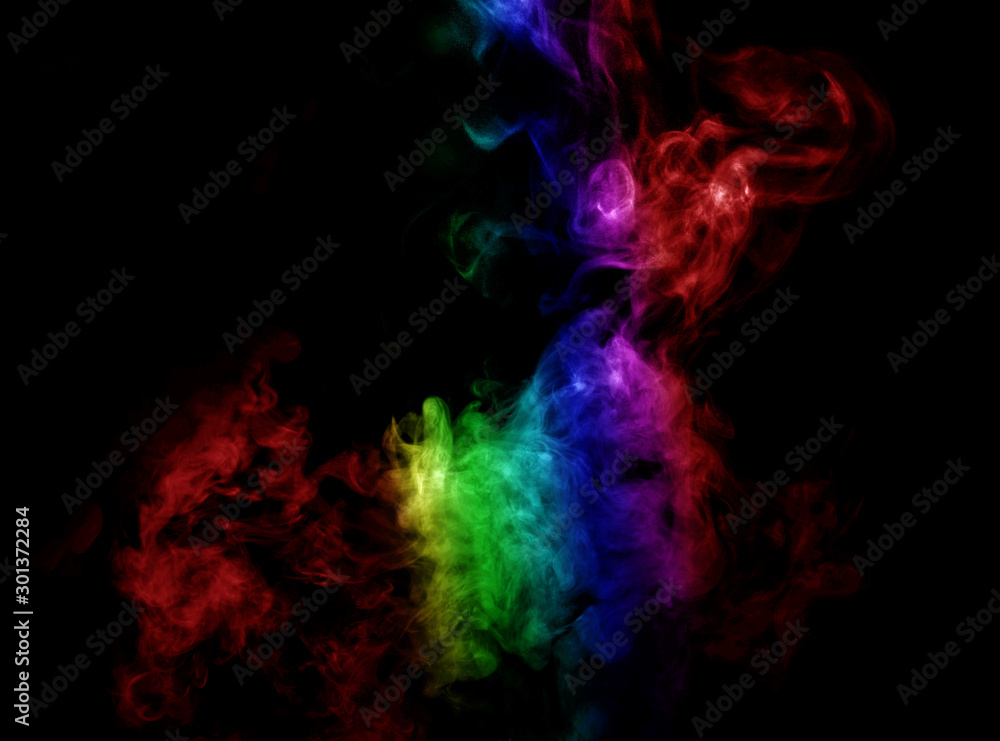 Fototapeta premium Abstract smoke isolated on black background,Rainbow powder