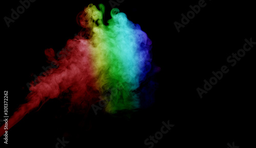 Abstract smoke isolated on black background,Rainbow powder