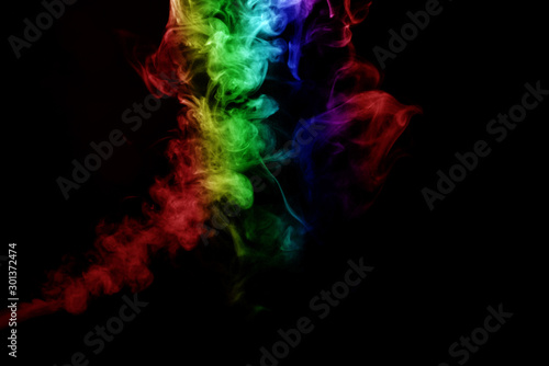 Abstract smoke isolated on black background,Rainbow powder