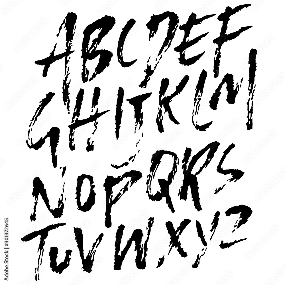 Hand drawn dry brush font. Modern brush lettering. Grunge style alphabet. Vector illustration. Hand drawn dry brush font. Modern brush lettering. Grunge style alphabet. Vector illustration.