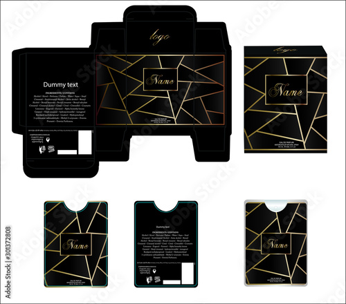 Packaging design, perfume luxury box design template and mockup box. Illustration vector.