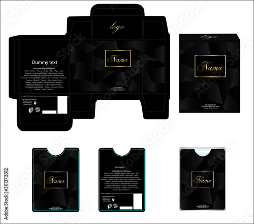 Packaging design, perfume luxury box design template and mockup box. Illustration vector.