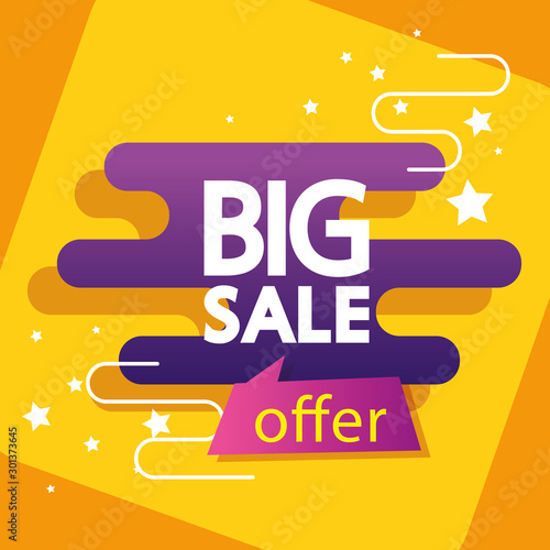 commercial label with big sale offer lettering vector illustration design