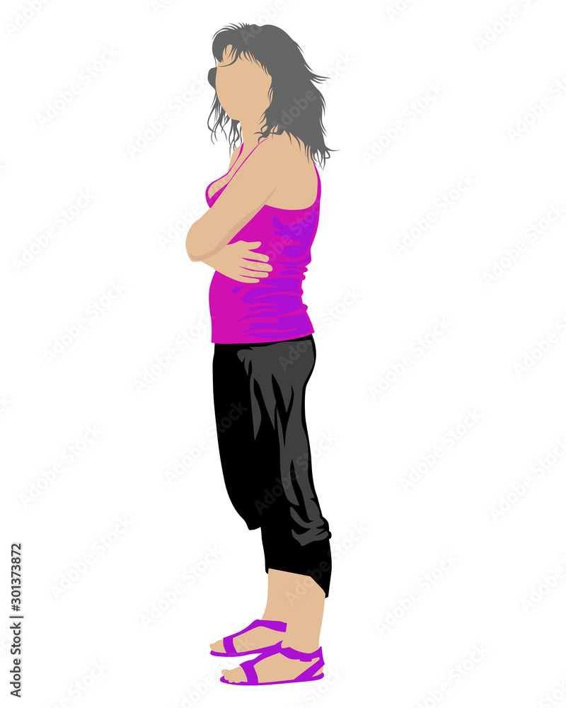Young woman in street clothes on a white background Young woman in street clothes on a white background