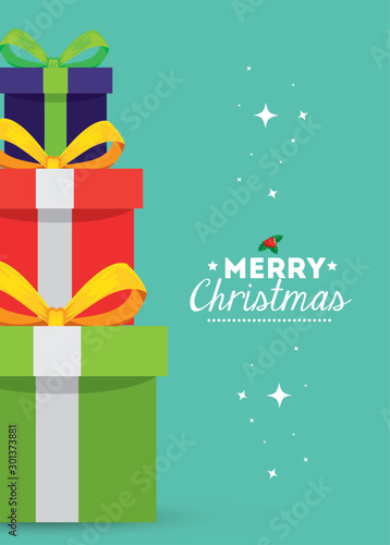 merry christmas poster with gift box design