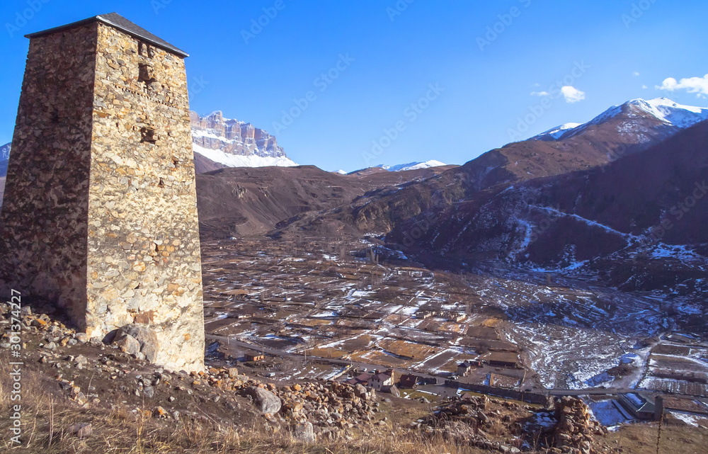 Fototapeta premium Architectural and natural monuments - ruins of architectural Balkar settlements