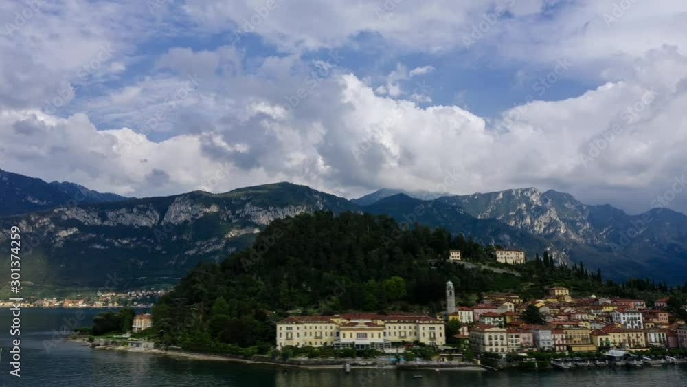 Aerial Time Lapse In Motion Or Hyperlapse Of Lake Como, Bellagio City, Italy Aerial Time Lapse In Motion Or Hyperlapse Of Lake Como, Bellagio City, Italy
