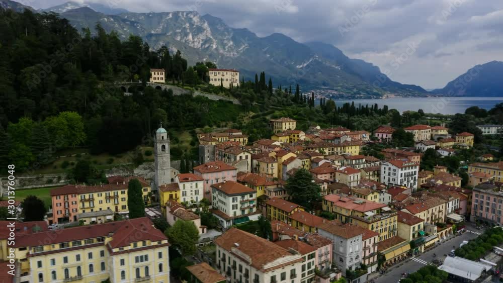 Aerial Time Lapse In Motion Or Hyperlapse Of Lake Como, Bellagio City, Italy Aerial Time Lapse In Motion Or Hyperlapse Of Lake Como, Bellagio City, Italy