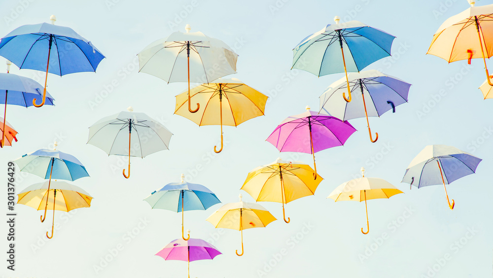Many colorful umbrelas.
