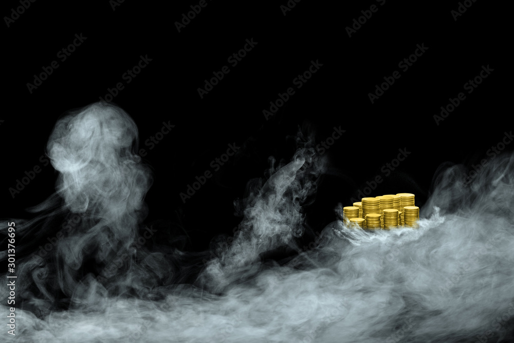 Fototapeta premium smoke people-shaped with gold coins stacks