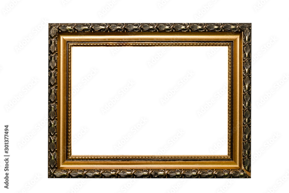 antique golden brown picture frame isolated on white background,clipping path antique golden brown picture frame isolated on white background,clipping path