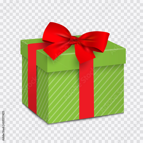Green gift box with red bow