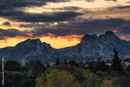 Alpilles mountain at sunset in the south of France