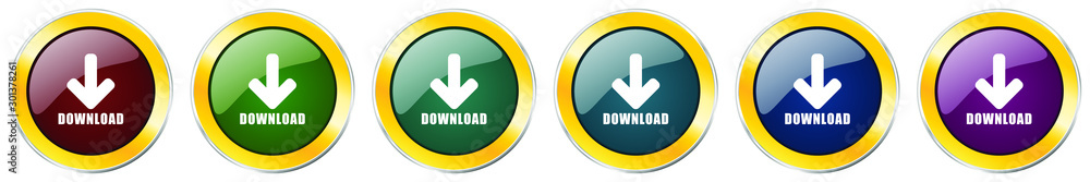 Download glossy icon set, silver metallic golden vector illustrations in 6 options for web design and mobile applications Download glossy icon set, silver metallic golden vector illustrations in 6 options for web design and mobile applications