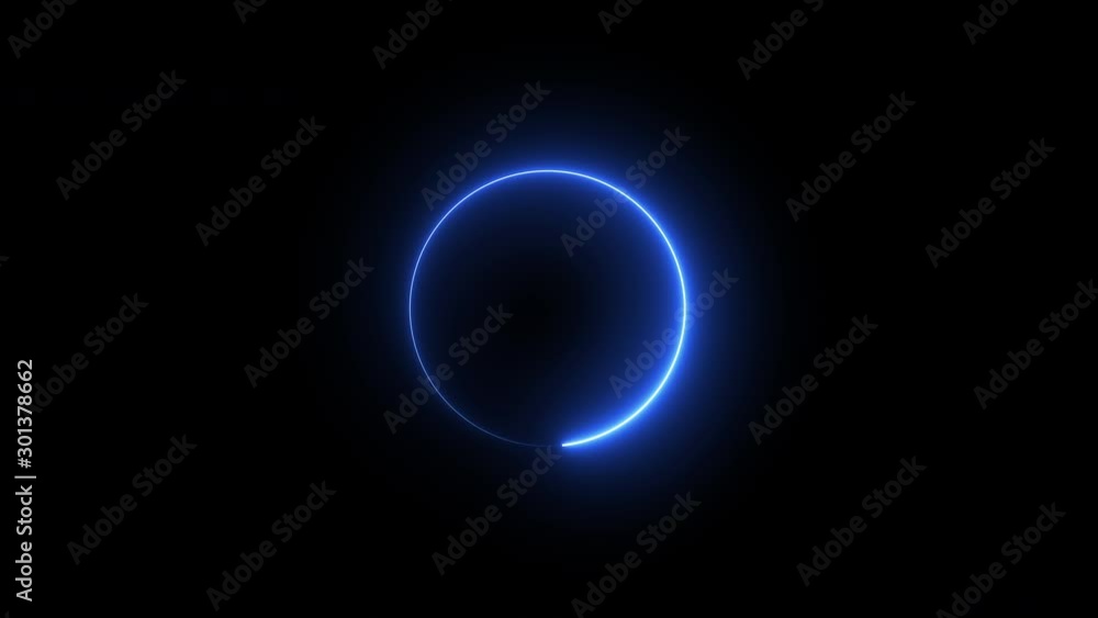 Preloader blue neon circle demo frame spinning in an optical spiral on a black background - looped Preloader blue neon circle demo frame spinning in an optical spiral on a black background - looped